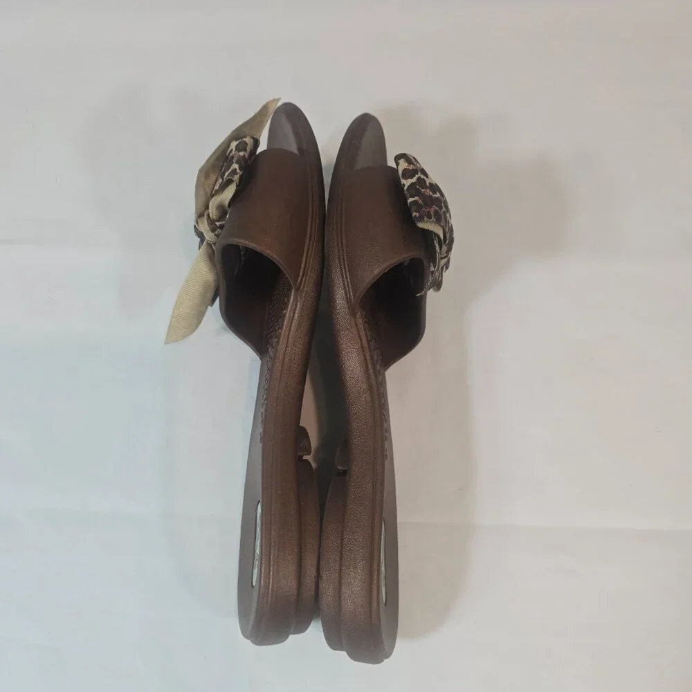 Oka-B Madison Slide Sandals Women Size ML US 8.5-9.5 Brown Leopard Bows Comfort